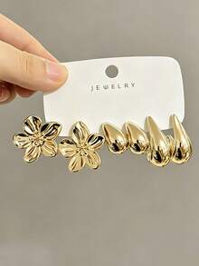 6-24 Stücke modisches elegantes Meeresleben-Serie Ohrring-Set, geometrisches Multi-Gold-Metall-Ohrring-Set, Damen-Mode-Ohrring-Set, für den täglichen Gebrauch, nicht verblassendes, hypoallergenes vergoldetes Ohrring-Set - Gold - Übersicht 4