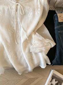 Women's Solid Color Lace Collar Top For Evening Date - Light Apricot Color - View 4