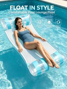 Double Tube Transparent Sequin Water Hammock, Multi-Functional Inflatable Floating Bed, Suitable For Lake And Beach, Mesh Center, Perfect For Summer River And Ocean Vacation Travel, Pool Float - Multicolor - View 2