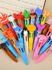 6 Buah Pulpen Mini Tarik Motif Hewan Laut Aneka Warna, Gaya Acak, Dengan Berbagai Elemen Hewan Laut Seperti Walrus/Kura-kura/Lobster - MultiWarna - View 5