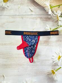 1pc Sexy Blue Printed Elephant Trunk Style Fitted Adult Cartoon Low Waist Men's Thong Underwear - Blue and White - View 8