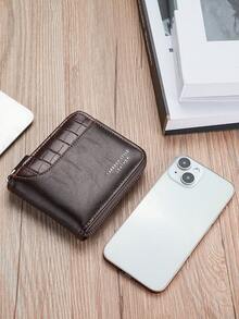 1pc New Men's Crocodile Pattern Multi-Function Zipper Fashion Casual Short Wallet Card Holder, Versatile For Youth Students Travel - Mocha Brown - View 7
