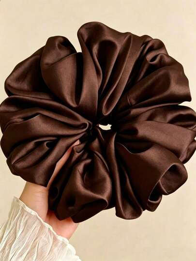 1 pieza Scrunchie de seda sintética esponjosa, unicolor, casual, alta elasticidad, suave, sedosa, ligera, de lujo, de moda