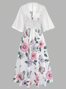 Women's Fashion Elegant Pearl 3D Floral Print Dress Chiffon Jacket Elegant 2-Piece Set Beach Vacation 2-Piece Set Summer - Multicolor - View 8