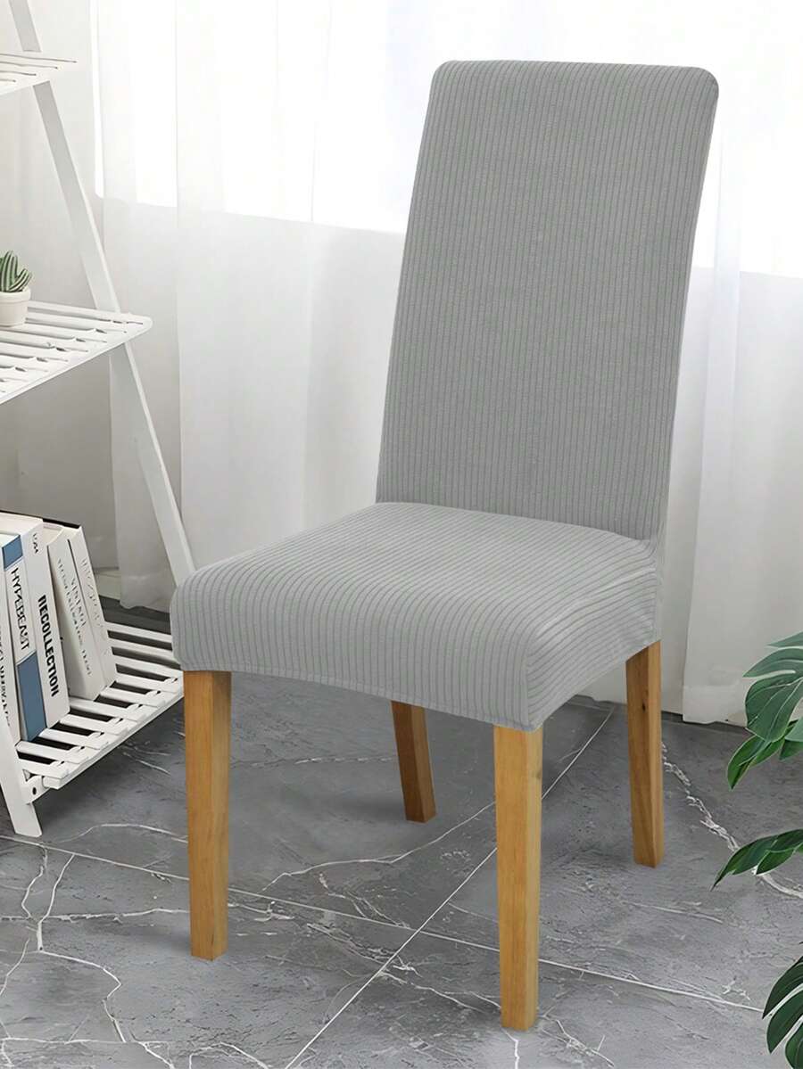 1 PIEZA/4 PIEZAS/6 PIEZAS Fundas de silla de unicolor con jacquard, fundas de silla de comedor elásticas y desmontables, adecuadas para comedor, sala de estar, decoración del hogar - Gris Claro - Ver 1