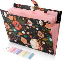 SKYDUE Expanding File Folder With 5 Pockets, Floral Accordion File Organizer For Important Document, Portable Receipt Paper Organizer, School Office Supplies Black - ColorB - View 1