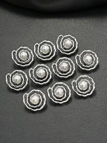 10pcs Spiral Swirl Faux Pearl Metal Buttons, Mixed Gold & Silver Tone Asymmetrical Size Wavy Edge Decorative Buttons, Suitable For Shirts, Dresses, Sewing Accessories - Multicolor - View 9