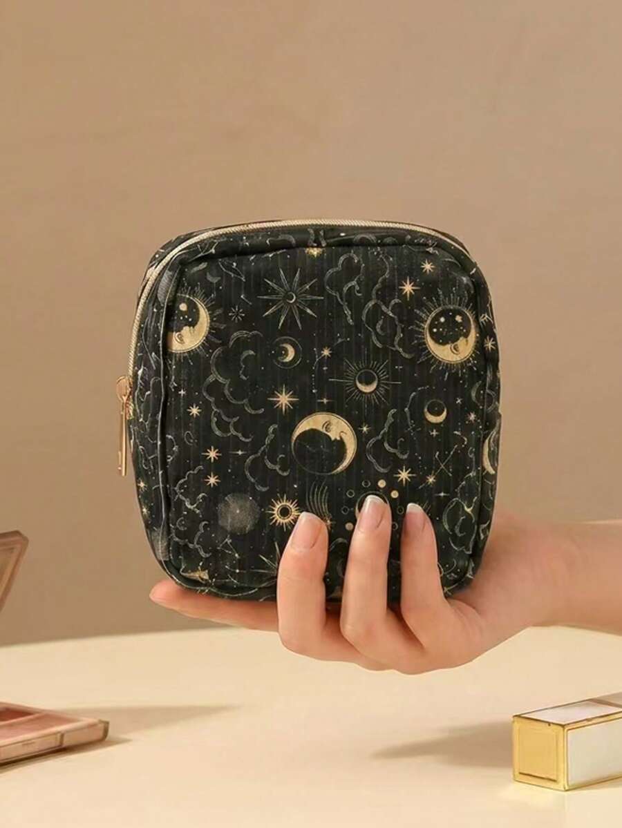 Bolsa de maquillaje de pana para mujeres 2025 nueva bolsa de tocador portátil para viajes, organizador de cosméticos para lápiz labial, herramientas de maquillaje, toallas sanitarias y tampones - Multicolor - Ver 1