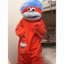 1pc/6 Styles: White, Purple, Yellow, Green One-Piece Pajamas, Premium Loungewear, Suitable For Cosplay, Unisex One-Piece Pajama Set, Cute And Funny Cartoon Big Mouth Monster Thick Coral Fleece Loungewear, Couple Pajamas, Cartoon Pajamas - Multicolor - View 14