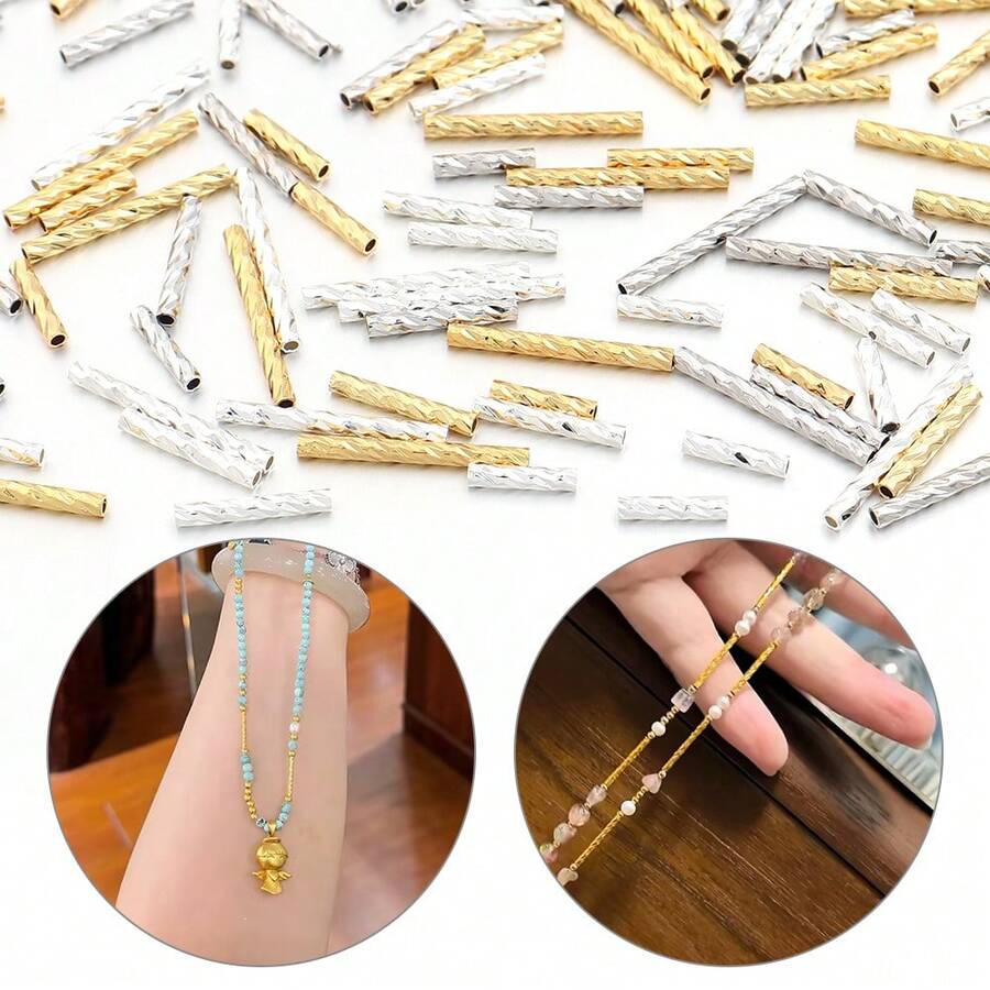 30件/包 銅色刻面螺旋直管珠，圓管隔珠，適用於手鍊、吊墜、耳環裝飾，手工DIY鏈條鑰匙圈珠寶配件材料