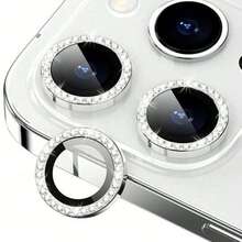 Camera Lens Protector For IPhone 17 Pro Max/17 Pro/17/17 Air/16 Pro Max/16/16 Plus/15 Pro Max/15/14/13/12/1, Shiny Personalized Metal Diamond Ring Design, 9H Hardness Scratch-Resistant, Stylish Phone Accessory, Case Friendly - Silver - View 1