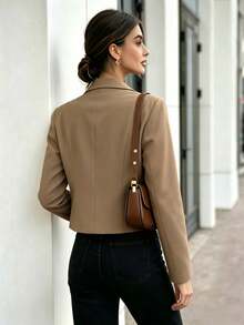 Elegant Women's Beige Polyester Long Sleeve Lapel Blazer, With Button Details, Regular Length, Suitable For Autumn/Winter Wear - Camel - View 3