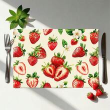 1pc/4pcs/6pcs/8pcs Strawberry Print Pattern, Suitable For Dining Table, Breakfast Mat, Coffee Bar, All Season Decoration, Washable Table Mat, Room Decor, Kitchen Dining Table Mat, Indoor/Outdoor Party Decoration, Home Decor, Ideal Gift - Multicolor - View 4