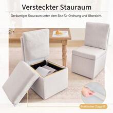 068-Silla de comedor multifuncional con almacenamiento y ruedas, silla de cocina tapizada sin reposabrazos, silla de escritorio giratoria 360°, funda de chenilla color beige oscuro, capacidad de carga de hasta 110 kg (juego de 1) - Blanco - Ver 5