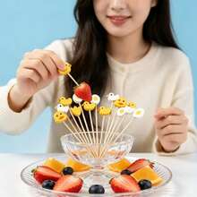 15/25/50/100 piezas Brochetas de bambú con forma de pato lindo, palillos de fruta desechables con diseño de dibujos animados, adecuados para pan francés, pastel, postre, ensalada, hamburguesa, sándwich, sushi, aperitivo, fruta, perfectos para fiesta de cumpleaños, boda, comida para llevar, Navidad, Halloween y otras actividades al aire libre. - Multicolor - Ver 6