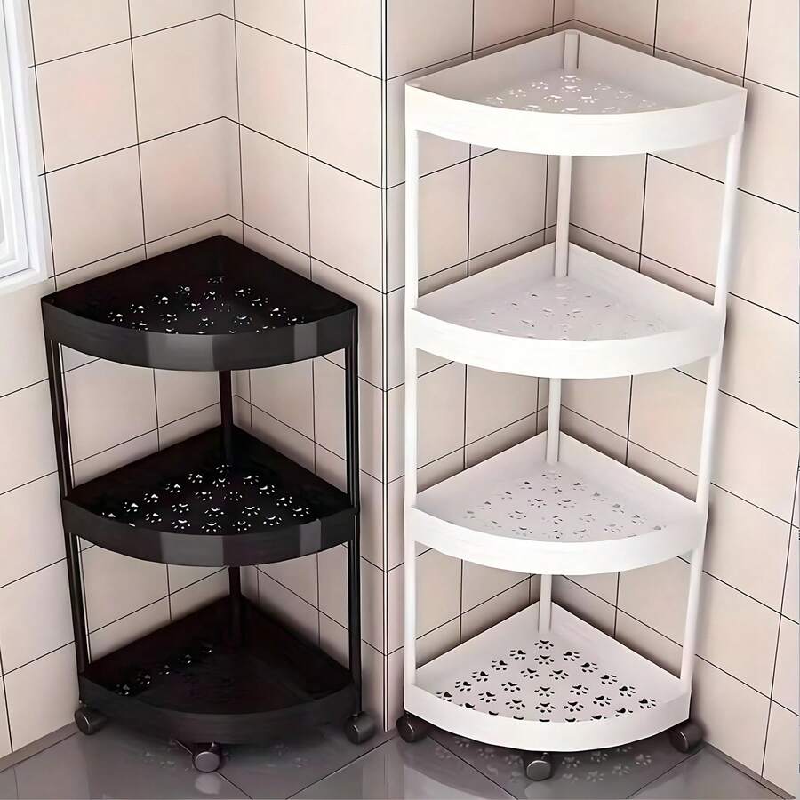 1-Piece Modern Style 3/4/5-Tier Corner Shelf, Foldable, Requires Self-Assembly, Suitable For Bathroom, Kitchen, Cosmetics And Toiletries, Multi-Functional Storage Basket - Multicolor - View 1