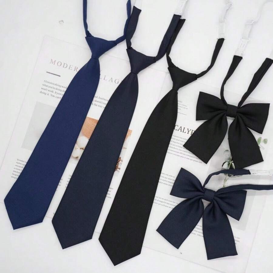 Women's Classic Solid Color Knotless Tie, JK Style Teamwork Neckwear, Girls Student Cute Bow Tie, Preppy Style Teenager Necktie - Multicolor - View 1