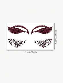 1 Folha de Adesivo de Tatuagem Temporária com Estampa de Leopardo Vermelho Vinho e Coração, para Olho, Bochecha e Rosto, À Prova d'Água e Duradoura, Decoração Facial para Carnaval, Cosplay, Festival, Halloween, Festa e Rave, Decalque Corporal para Maquiagem - Multicolorido - Visão 2