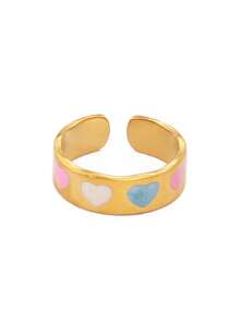 1pc Stainless Steel Heart-Shaped Open Ring, Women's Fashion Minimalist 18K Gold Plated Open Ring Jewelry - Ring - View 4