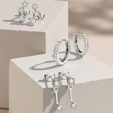 3 Pairs Hypoallergenic Earrings For Women 14K Gold Plated Stud Hoop Cartilage Earrings Set Small Earring Stacks For Sensitive Ears - Silver - View 10