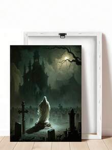 1 pieza Impresión gótica de fantasma oscuro, rosa del cementerio, fantasma en el cementerio bajo la luz de la luna, regalo ideal, adecuado para dormitorio, sala de estar, oficina, arte de pared, decoración de pared, decoración del hogar, decoración de la habitación, arte de pared en lienzo, pósteres, arte de pared con marco, marco opcional - 1 unidad - Ver 20