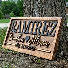 1pc Personalized Wedding Gift | Bridal Shower Gift | Last Name Sign | Wooden Wedding Anniversary Gift | Engagement Gift | Wooden Sign - Multicolor - View 7