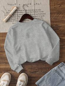 Tween Girl Casual Fun Print Crew Neck Long Sleeve Sweatshirt, Autumn/Winter Top - Grey - View 6