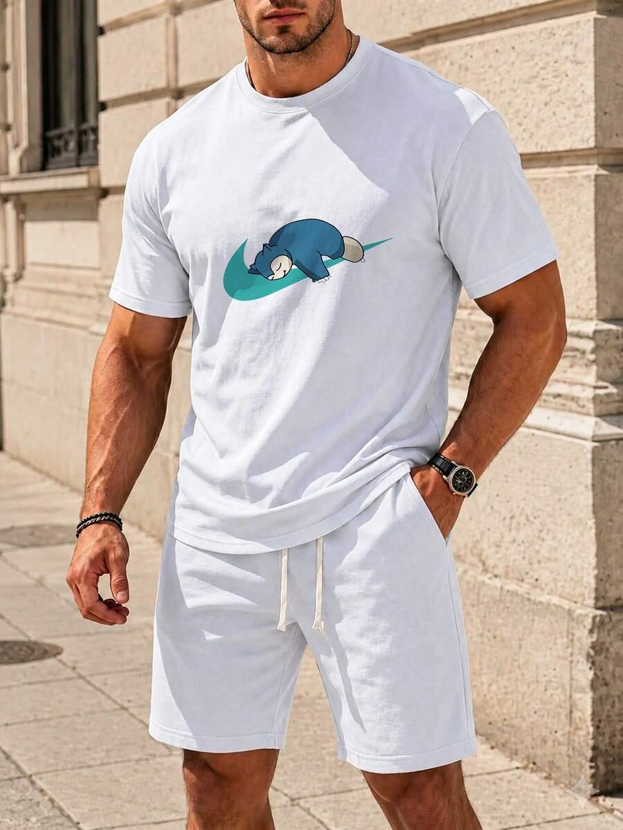 Men Casual Character Graphic T-Shirt Loose Silhouette Everyday Layering Streetwear Tee - 白色 - 查看 1