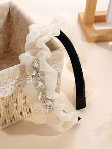 3 piezas/1 pieza Diadema de aro redondo con strass en dirección aleatoria, Diadema de tela plisada para mujer - Multicolor - Ver 11