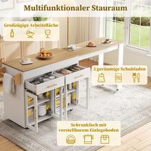 Mobile Kitchen Island With Extendable Tabletop, Cabinet With Glass Doors, White - White - View 6