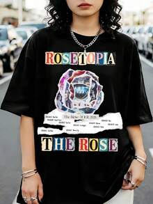 Rose ROSETOPIA 2026 Welttournee Zerrissenes Papier Rosen-Collage Doppelseitiges Bandgrafik Oversized Unisex Schwarzes Fan-T-Shirt - Schwarz - Übersicht 1