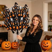 10pcs Halloween Castle Handheld Aluminum Foil Balloons, Holiday Party Atmosphere Decoration Photo Props Halloween - Multicolor - View 1