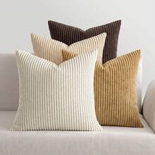燈芯絨抱枕套 裝飾用 柔軟 沙發單人椅適用 家居臥室 4件組 45 X 45 cm 棕色系 - 棕色系 - 查看 8