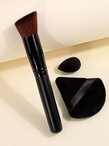 3PCS Makeup Tool Set,Multifunctional Brush+Makeup Puff+Mini Makeup Sponge,All-In-One Base Makeup Kit For Streak-Free Flawless Coverage - Black - View 7