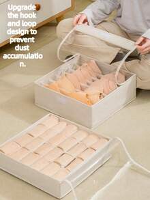1pc Foldable Drawer Storage Box Set With Lid And Hook And Loop, Space-Saving Underwear Bra Socks Organizer, Suitable For Closet And Dorm, Natural Beige, Suitable For Easter, Wardrobe Storage,Bedroom Room Decor,Back To School - Beige - View 3
