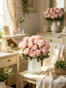 1/3 Pcs Artificial Silk Rose Bouquet Simulation Foam Fruit, Spring Autumn Decoration, Valentine's Day Bridal Bouquet Wedding Vase, For Home, Room, Restaurant, Bedroom, Bathroom, Kitchen Decor - Baby Pink - View 5