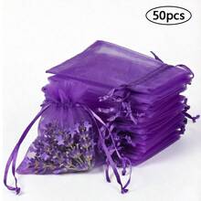 50個歐根紗抽繩珠寶袋，派對婚禮禮物袋、糖果袋、香囊袋... (深紫色) - 深紫色 - 查看 8