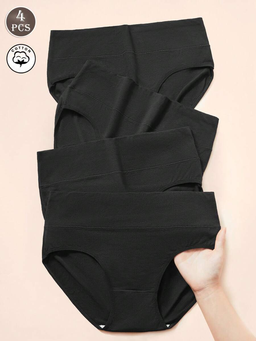 4 buah celana dalam wanita hitam pinggang tinggi, nyaman, serbaguna, dan simpel. - Hitam - View 1