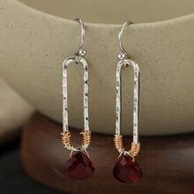 Women's Vintage Dual-Tone Pendant Earrings With Red Synthetic Cubic Zirconia Decoration, Suitable For Daily Commute And Date - Silver - View 4