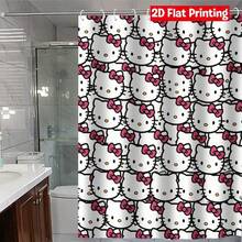 SANRIO Kitty Pink Bow Pattern Bathroom Set (Includes 2 Bath Mats + 1 Toilet Lid Cover + 1 Shower Curtain), For Bathroom Decoration And Privacy Protection - 4-piece Shower Curtain Set - View 2