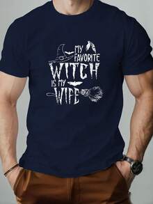 Men'S WITCH Graphic Summer Casual Short-Sleeve T-Shirt, For Halloween - 黑色 - 查看 8