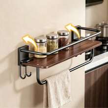 1PC Kitchen Wall Cooking Condiment Bottles And Tool Storage Shelf With Hook,Multi-Functional Hanger Shelf Home Kitchen Storage Black Magic Carbon Steel Holder - View 1