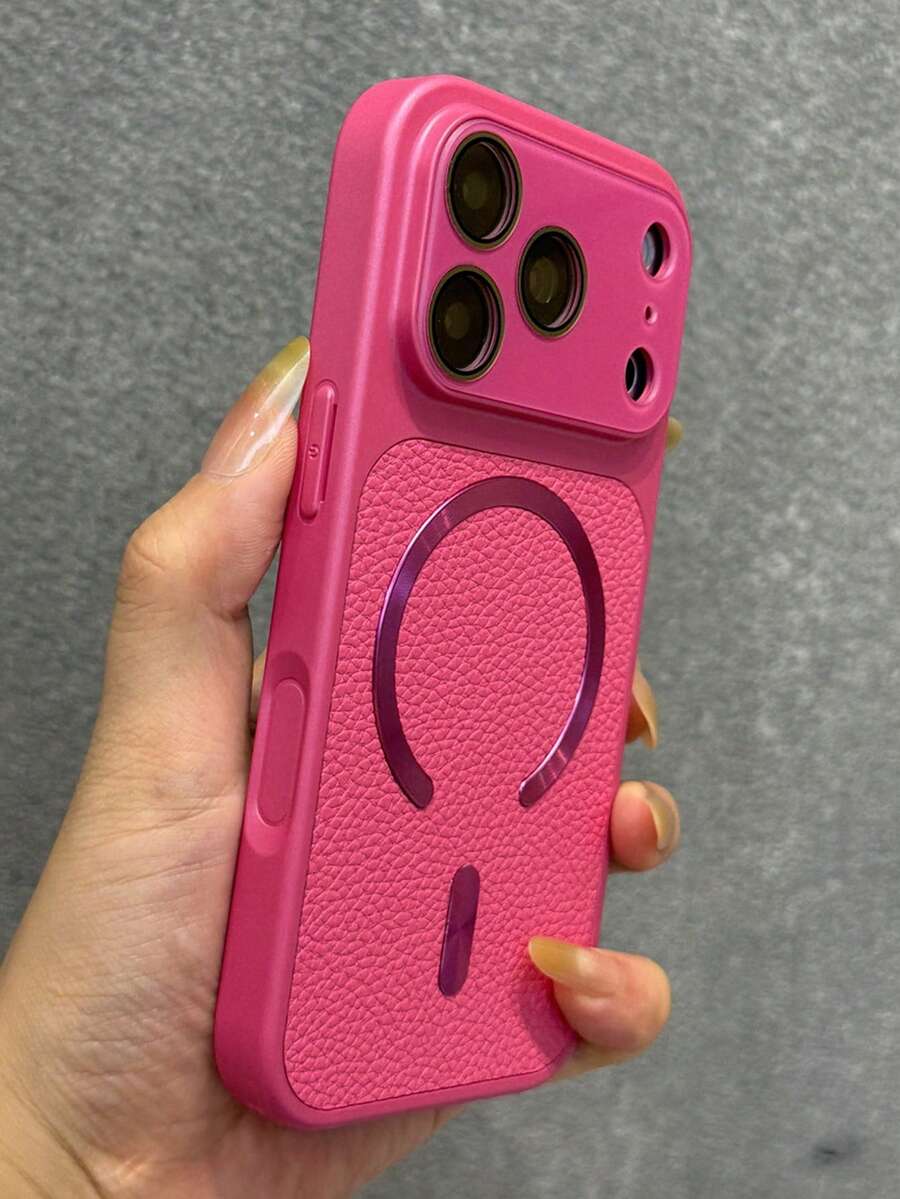 奢華人造皮革磁吸無線充電手機殼,適用於 iPhone 18 Pro Max 18 Pro 17 Pro Max 17 Pro 17 16 Pro Max 16 Pro 16 15 Pro Max 15 Pro Max 15 Pro 15 14 Pro Max 14 Pro 14 13 Pro Max 13 Pro 13,磁吸鏡頭保護背蓋 - 玫紅色 - 查看 1