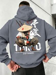 SU ER Men's Autumn/Winter Printed Loose Thermal Lined Hoodie | Leading Fashion - Dark Grey - View 3