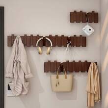 1pc Piano Key Shaped Wooden Wall Mounted Hook Rack, Optional 6/8/10/12 Hooks, Heavy Duty Clothing Hooks, Suitable For Towels, Hats, Clothes, Creative Practical Storage Hooks, Suitable For Home, Bedroom, Bathroom, Hotel, Office - Coffee Brown - View 9