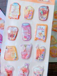 Creative Cartoon 3D Shaking Water Embossed Stickers, Cute Student Office Stationery Collage Stickers, Embossed 3D Cute Mixed Style Stickers - 彩色 - 查看 4