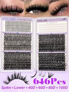 Asiteo 646pcs D-Curl Large Capacity False Eyelash Book, Lower Lashes + Pointed Lashes + 40D + 60D + 80D + 100D Lashes, Suitable For Daily Style Eye Makeup, Cluster Lashes, Lower Lashes, Bottom Eyelashes, Lashes With Pointed Tips And Bottoms, Pointed Lashes - D - View 10