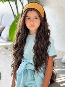 Perruque demi-perruque synthétique 24 pouces avec bandeau, cheveux ondulés volumineux, accessoires capillaires pour enfants - Multicolore - Voir 7