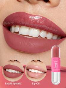 USHAS 2-In-1 Lip Oil + Liquid Lipstick, Long-Lasting Matte Lip Gloss With Glossy Finish, Non-Sticky And Non-Transferring, Moisturizing Lip Tint, 12 Colors From Nude To Deep Shades, Suitable For Daily And Party Makeup - #08 Dusty Rose - View 1