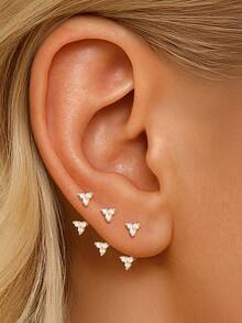 1 pieza Pendientes de botón de plata de ley 925 con trébol y circonita en forma de herradura, hipoalergénicos, adecuados para perforaciones de cartílago, trago, hélix y lóbulo, joyería de uso diario para mujeres - Dorado - Ver 5